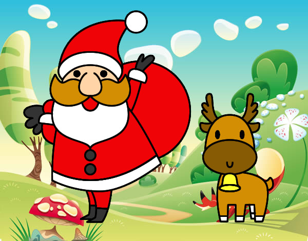 Dibujo Papá Noel y un reno pintado por lorenaag