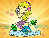 Dibujo Sirena sentada en una roca con una caracola pintado por martistar