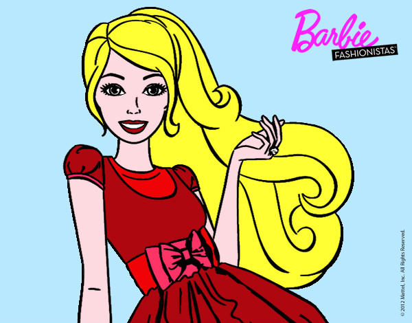 Dibujo Barbie con su vestido con lazo pintado por juliese