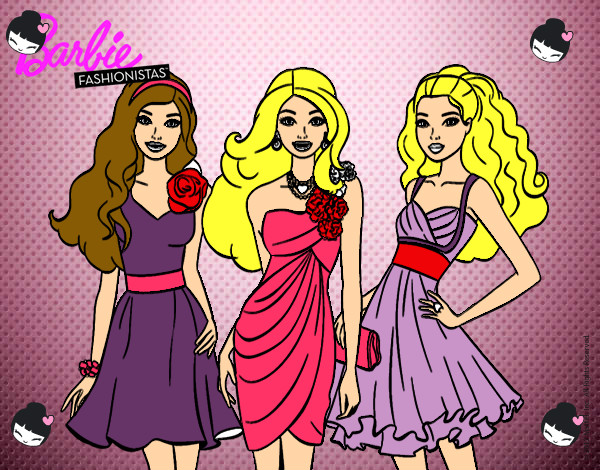 Dibujo Barbie y sus amigas vestidas de fiesta pintado por natajalia