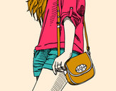 Dibujo Chica con bolso pintado por anloca
