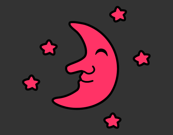 Dibujo Luna con estrellas pintado por arihana