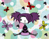 Dibujo Niña con mariposas pintado por arylove06