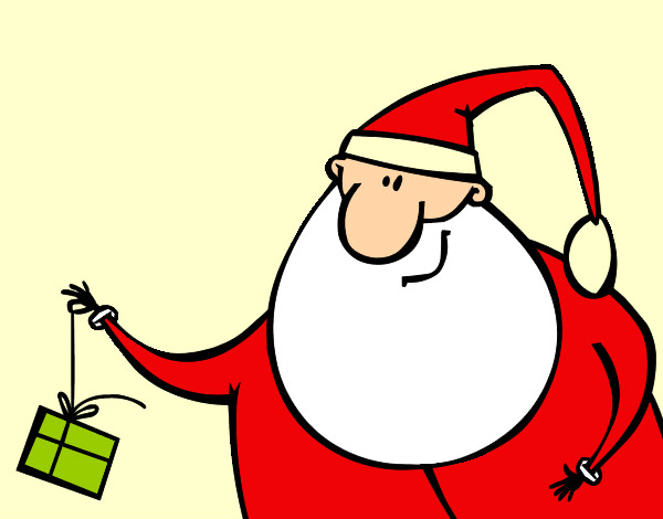 Dibujo Papa Noel con un regalo pintado por hpna