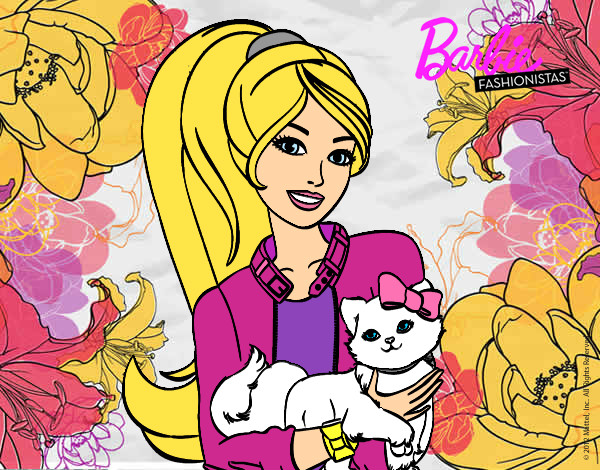 Dibujo Barbie con su linda gatita pintado por janami
