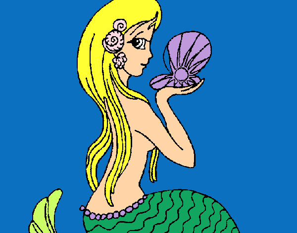 Dibujo Sirena y perla pintado por alevas