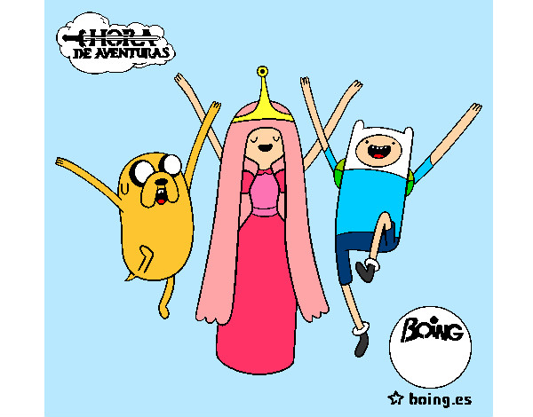 Dibujo Jake, Princesa Chicle y Finn pintado por Jiimena