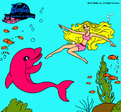 Dibujo Barbie jugando con un delfín pintado por mars2002
