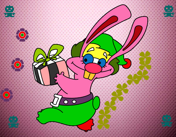 Dibujo Conejo con regalo pintado por bossio