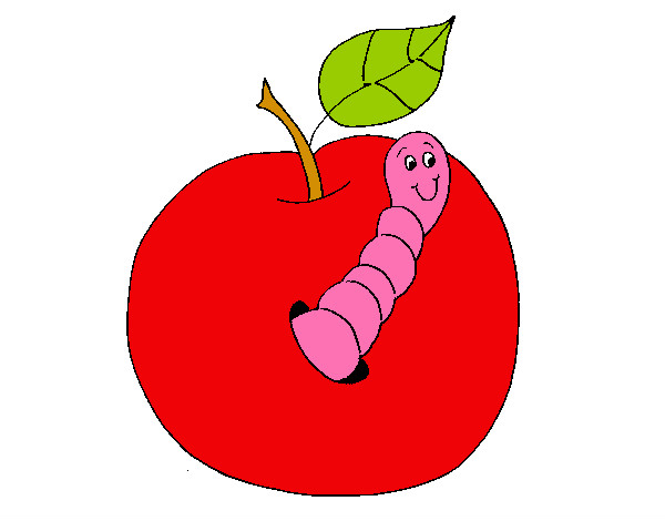 Dibujo Manzana con gusano pintado por pichifranc
