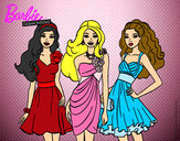 Dibujo Barbie y sus amigas vestidas de fiesta pintado por Morenota