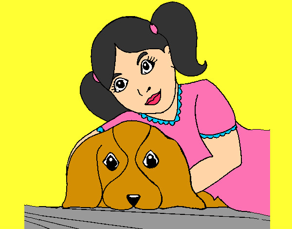 Dibujo Niña abrazando a su perro pintado por caelike