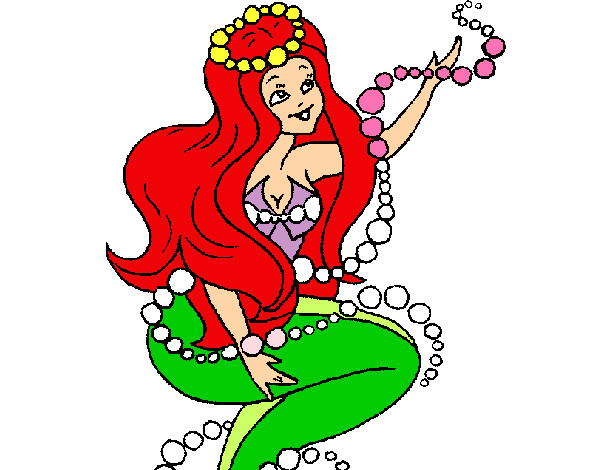 Dibujo Sirena entre burbujas pintado por suita
