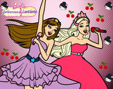 Dibujo Barbie y la princesa cantando pintado por acuamarin