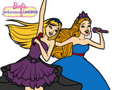 Dibujo Barbie y la princesa cantando pintado por thaliii