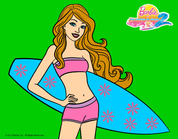 Dibujo Barbie con tabla de surf pintado por jessey 
