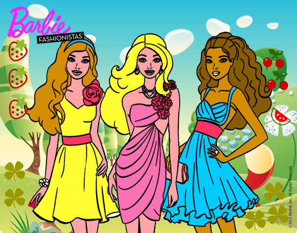 Dibujo Barbie y sus amigas vestidas de fiesta pintado por alexha