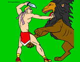 Dibujo Gladiador contra león pintado por suareztq