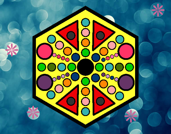 Dibujo Mandala hexagonal pintado por vickylunar