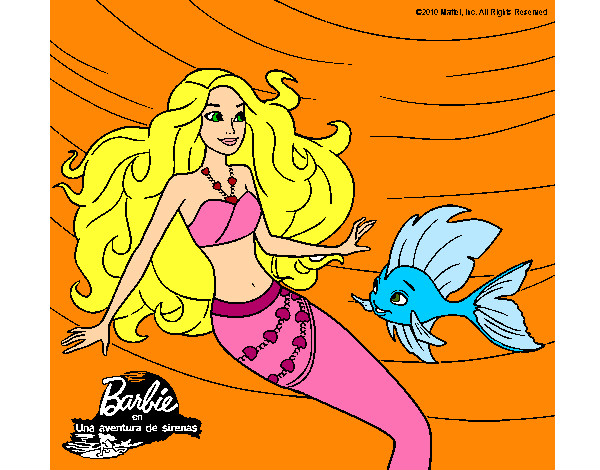 Dibujo Barbie sirena con su amiga pez pintado por eliz33