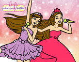 Dibujo Barbie y la princesa cantando pintado por leonelita