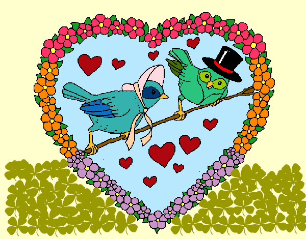 Dibujo Corazón con pájaros pintado por mowglina