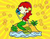 Dibujo Sirena sentada en una roca con una caracola pintado por anacaaaaaa