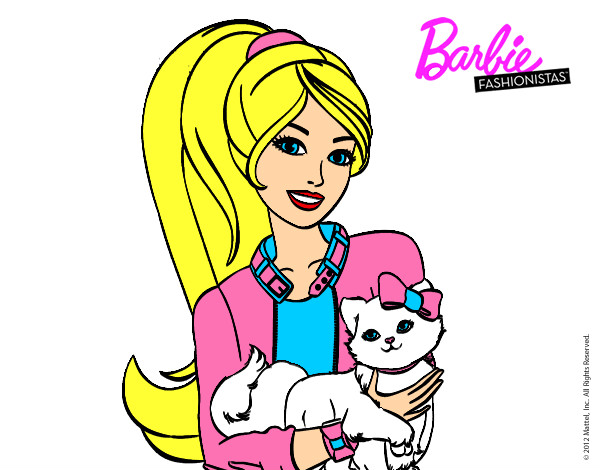 Dibujo Barbie con su linda gatita pintado por liz0412