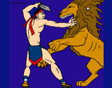 Dibujo Gladiador contra león pintado por edwa75