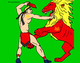 Dibujo Gladiador contra león pintado por titoni