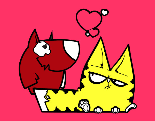 Dibujo Perro y gato enamorados pintado por Greysi