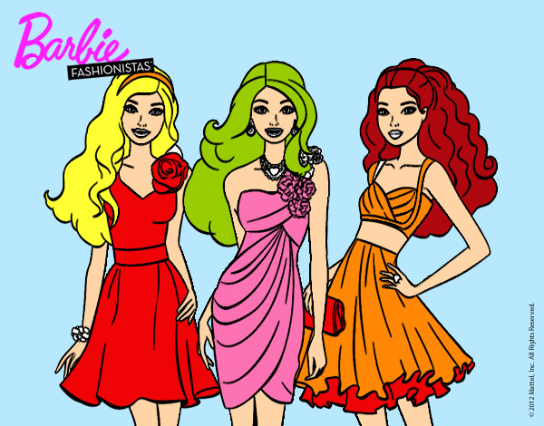 Dibujo Barbie y sus amigas vestidas de fiesta pintado por hpna