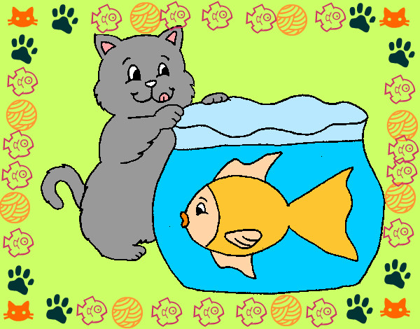 Dibujo Gato y pez pintado por gauna