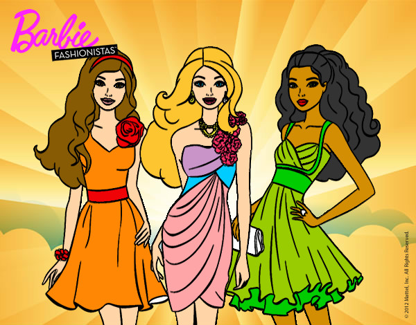 Dibujo Barbie y sus amigas vestidas de fiesta pintado por 25055