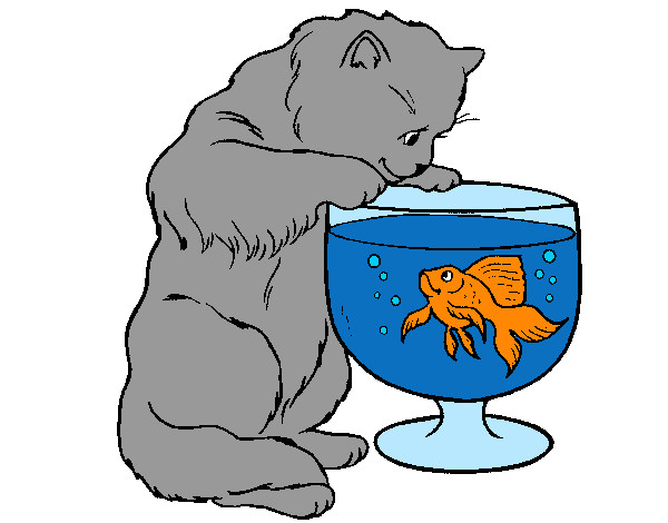 Dibujo Gato mirando al pez pintado por lamumi123