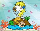 Dibujo Sirena sentada en una roca con una caracola pintado por BERRELLEZA