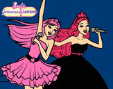 Dibujo Barbie y la princesa cantando pintado por amalia