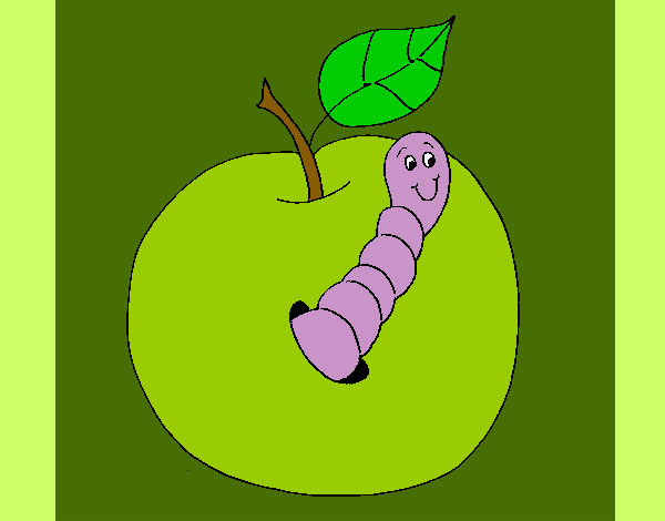 Dibujo Manzana con gusano pintado por Rosana04