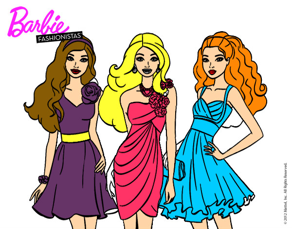 Dibujo Barbie y sus amigas vestidas de fiesta pintado por nikkname