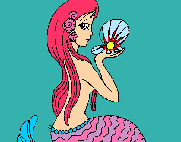 Dibujo Sirena y perla pintado por lindasofia
