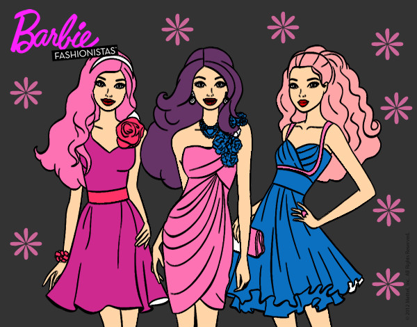 Dibujo Barbie y sus amigas vestidas de fiesta pintado por lindasofia