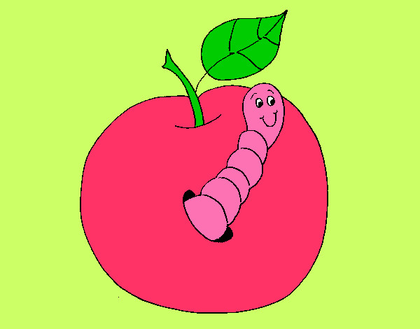 Dibujo Manzana con gusano pintado por nicol456