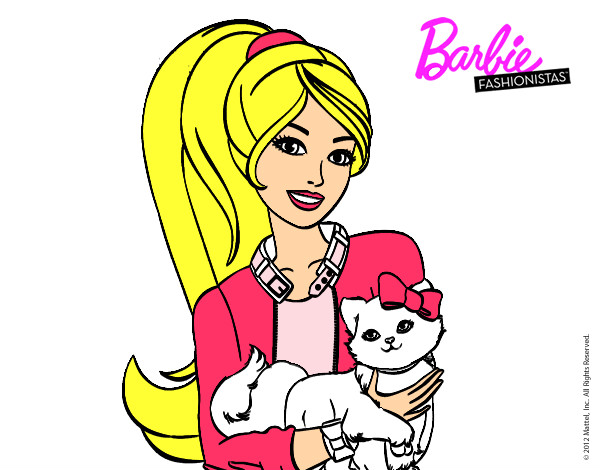 Dibujo Barbie con su linda gatita pintado por mijangelys