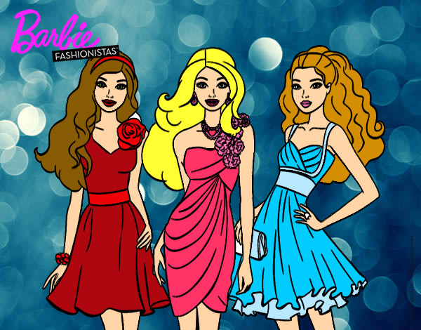 Dibujo Barbie y sus amigas vestidas de fiesta pintado por mijangelys