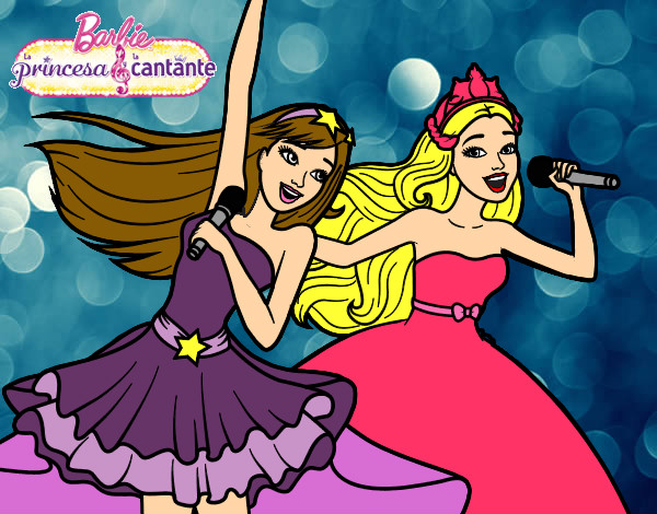 Dibujo Barbie y la princesa cantando pintado por amistosa