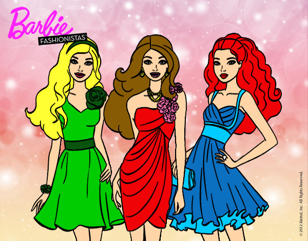 Dibujo Barbie y sus amigas vestidas de fiesta pintado por amistosa