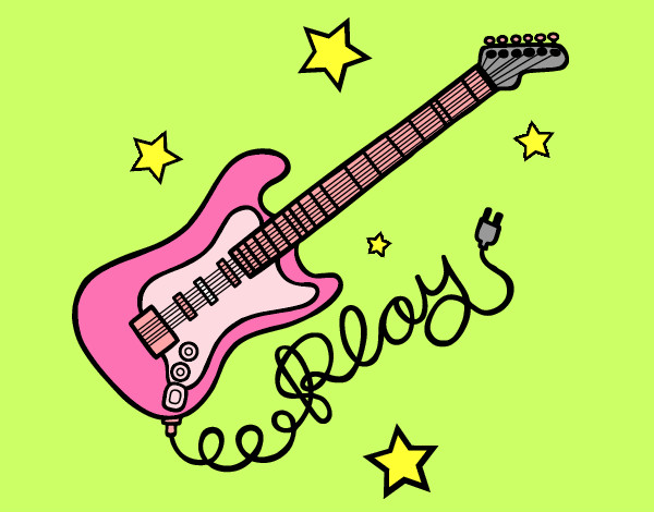 Dibujo Guitarra y estrellas pintado por malaya