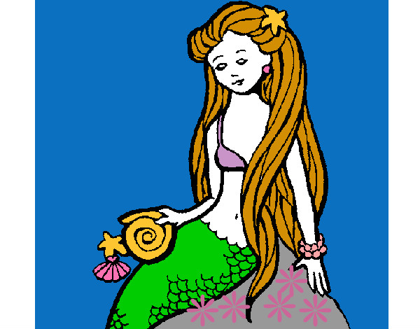 Dibujo Sirena con caracola pintado por malaya