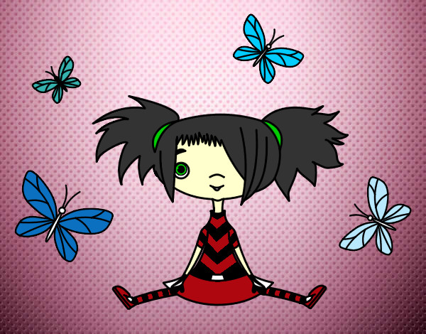 Dibujo Niña con mariposas pintado por nicknoel
