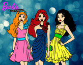 Dibujo Barbie y sus amigas vestidas de fiesta pintado por Darismar 